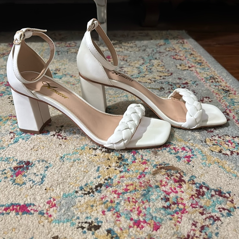 White braided heels